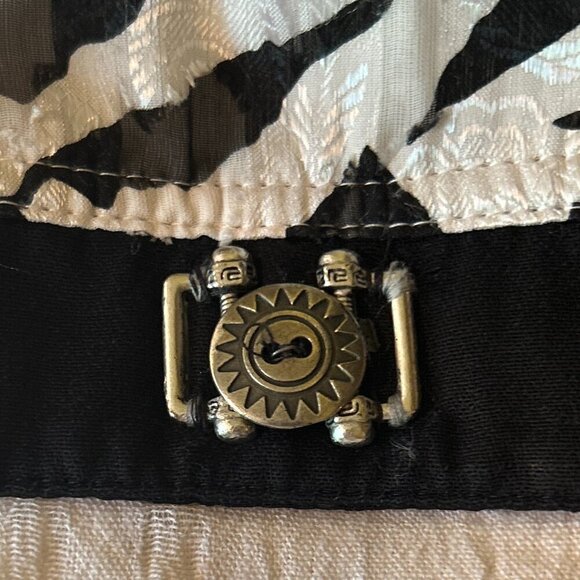 Kam Kam 80's Women's SZ L Ivory & Black button down Grunge Edgy Moto Animal - Picture 6 of 7